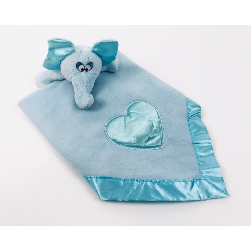 Baby Boom Elephant Security Blanket Lovey Blue Satin Edge Heart Musical